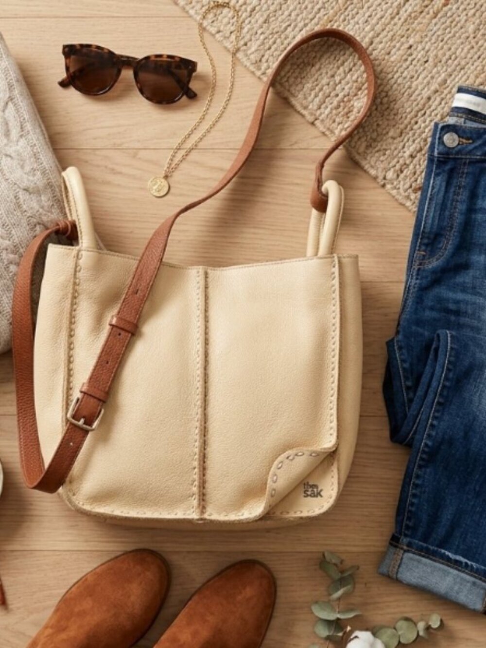 THE SAK โLOS FELIZโ LEATHER SLOUCHY CROSSBODY Bag Purse